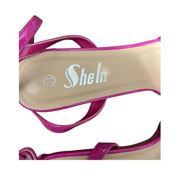 SHEIN Hot Pink Patent Block Heel Sandals Ankle Strap Barbiecore Party Y2K Sz 11 - Picture 10 of 10